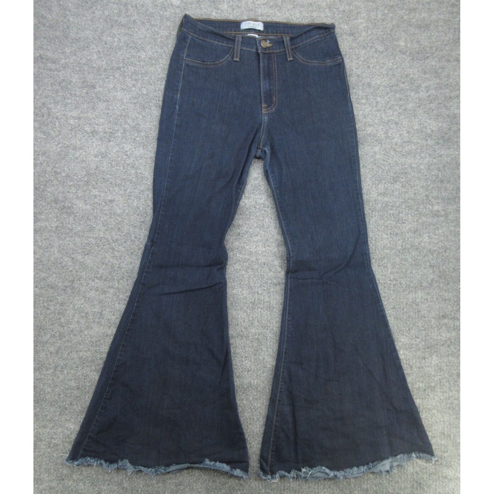 Judy Blue Women Jeans Flare Dark Wash Raw Hem High Rise Bell Bottom 7/28